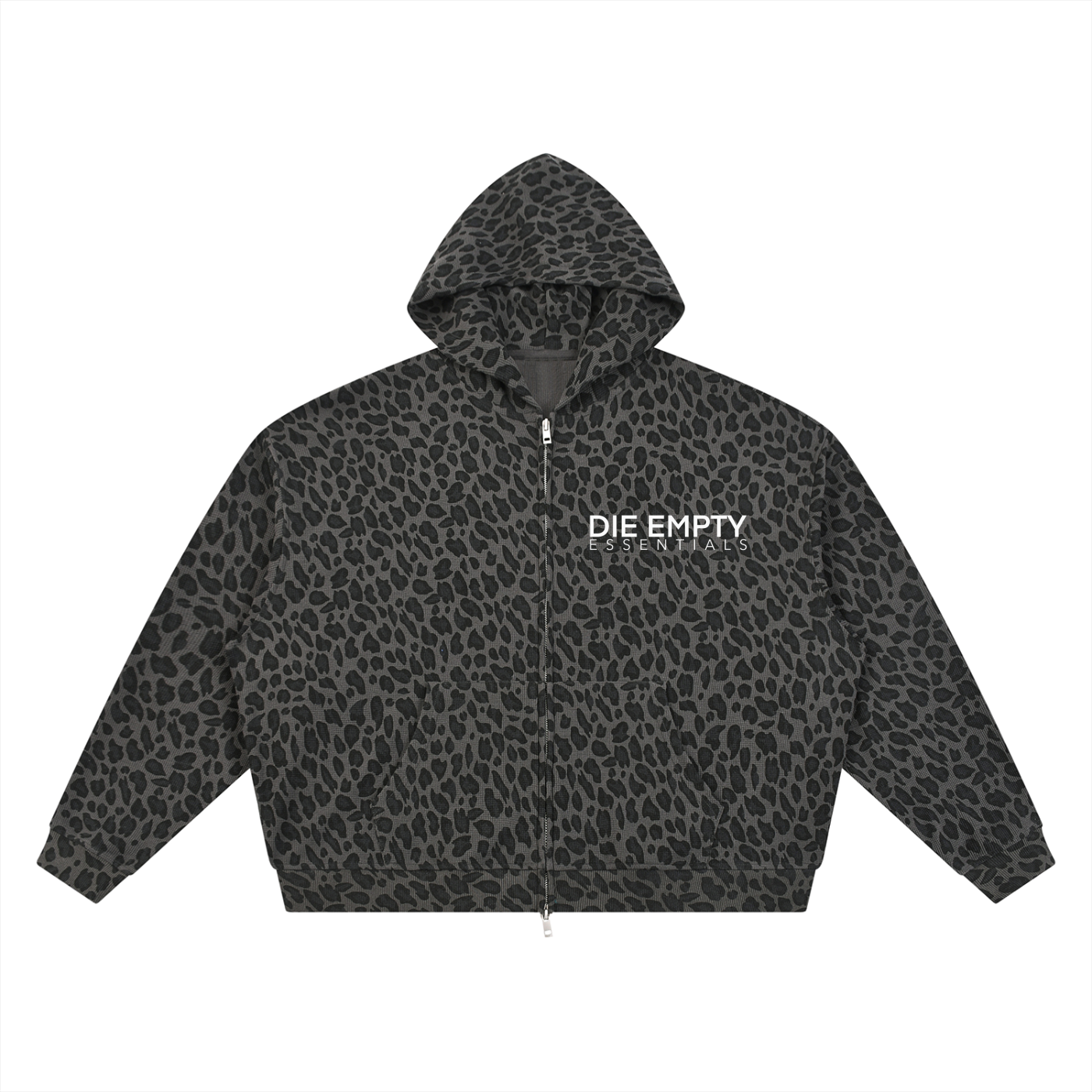 Unisex Leopard Print Waffle Full Zip Hoodie