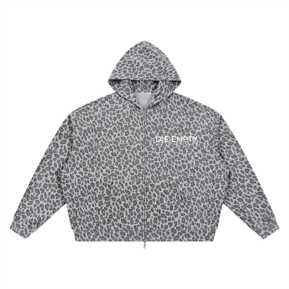 Unisex Leopard Print Waffle Full Zip Hoodie