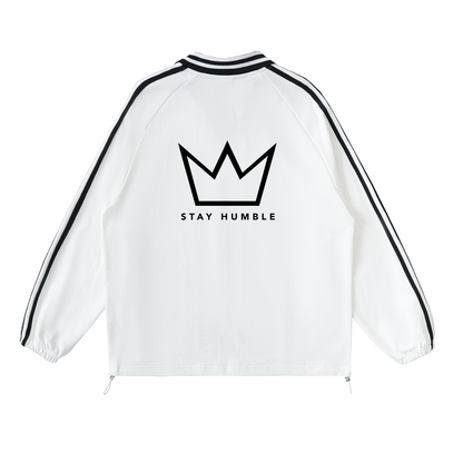 Contrast Striped Lapel Collar Sweatshirt