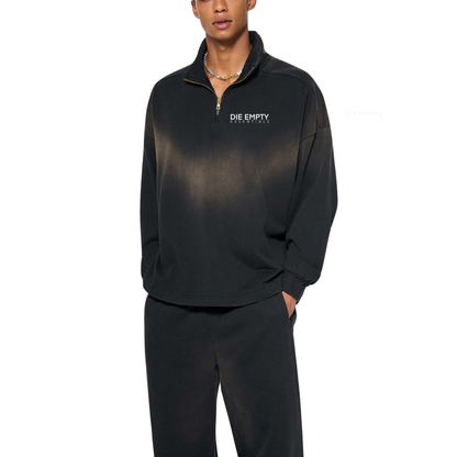 Sun Fade Raw Edge Quarter-Zip Sweatshirt