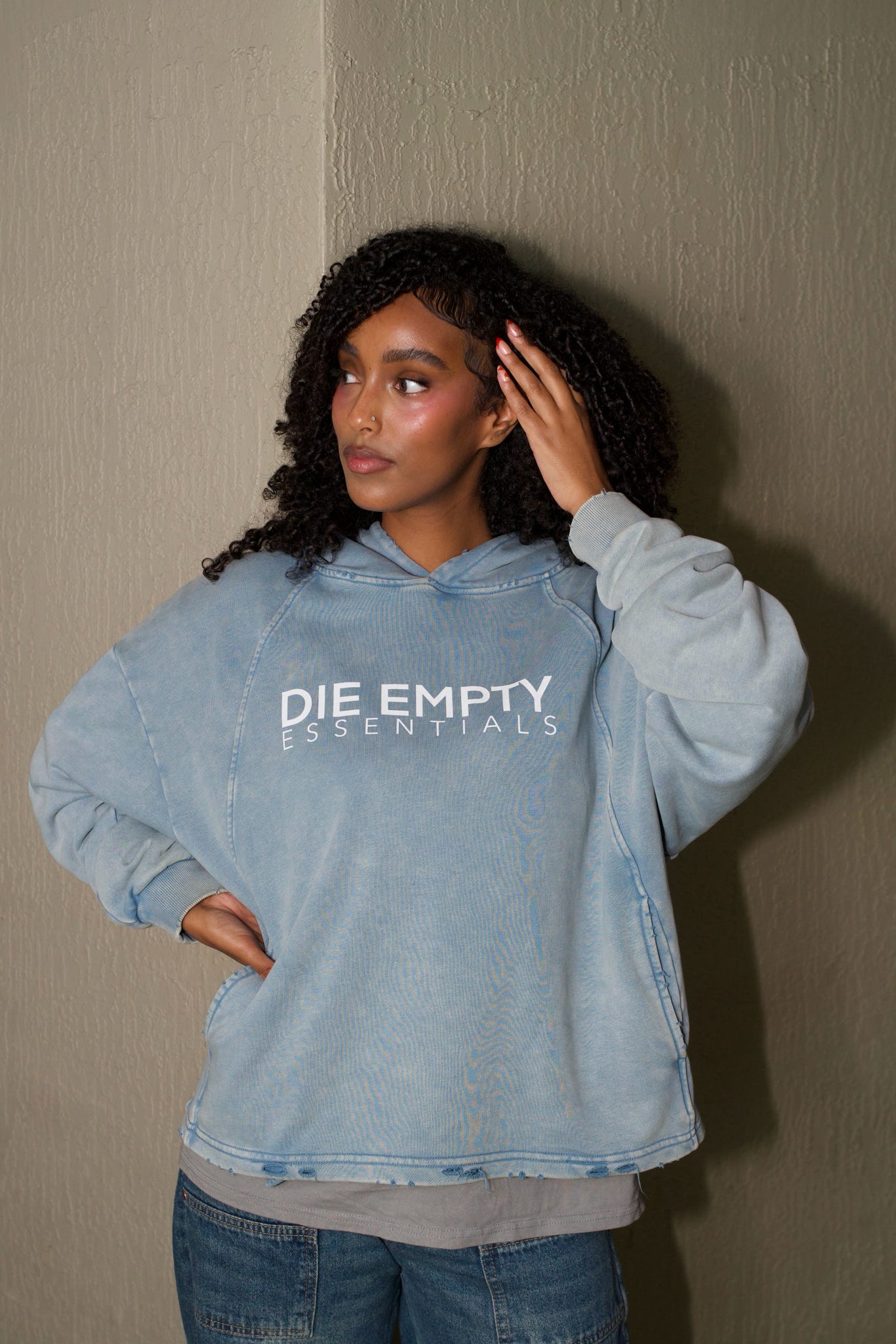 Vintage Washed Frayed-Hem Hoodie