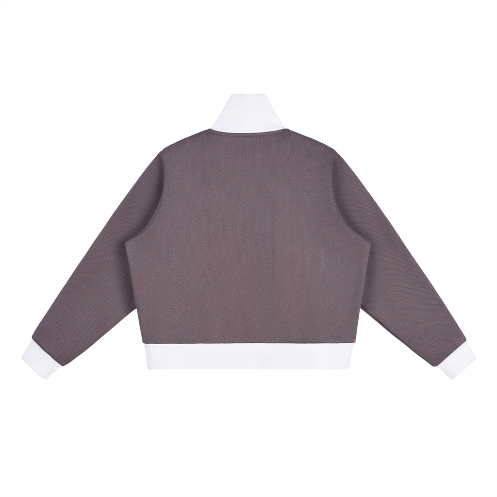 Contrast Side Stripe Fleece Cropped Track Jacket