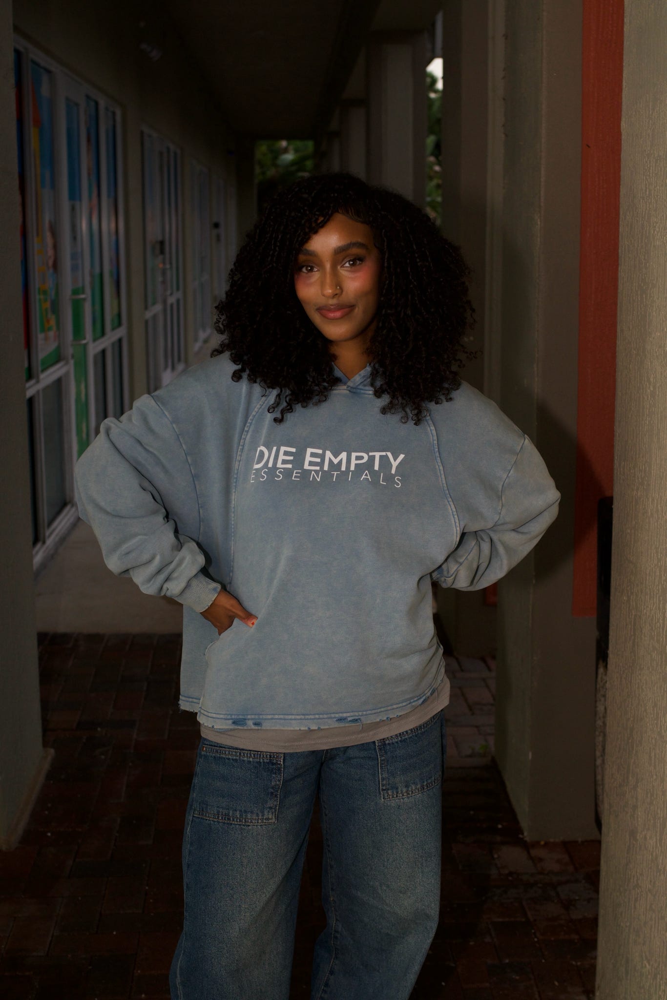 Vintage Washed Frayed-Hem Hoodie