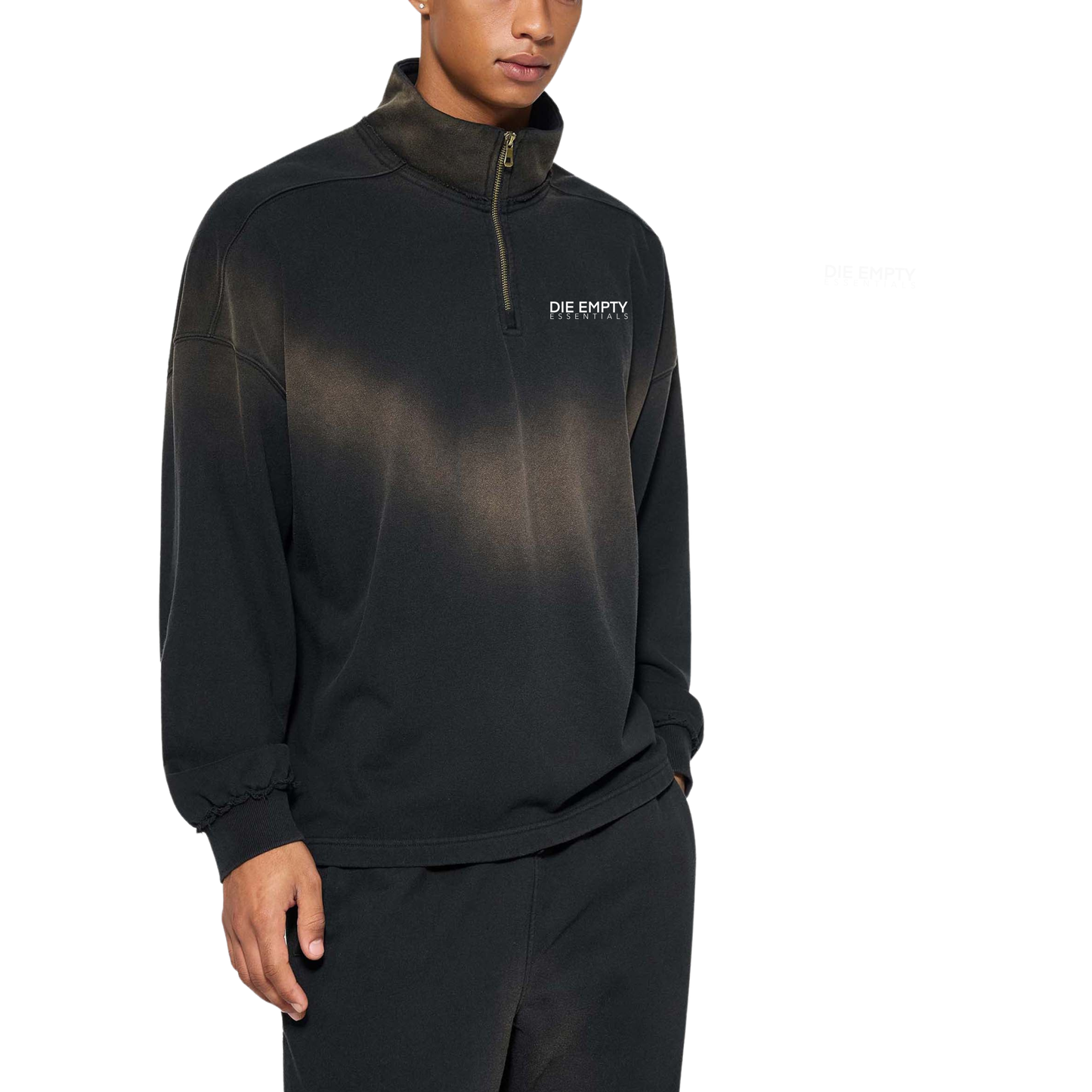 Sun Fade Raw Edge Quarter-Zip Sweatshirt