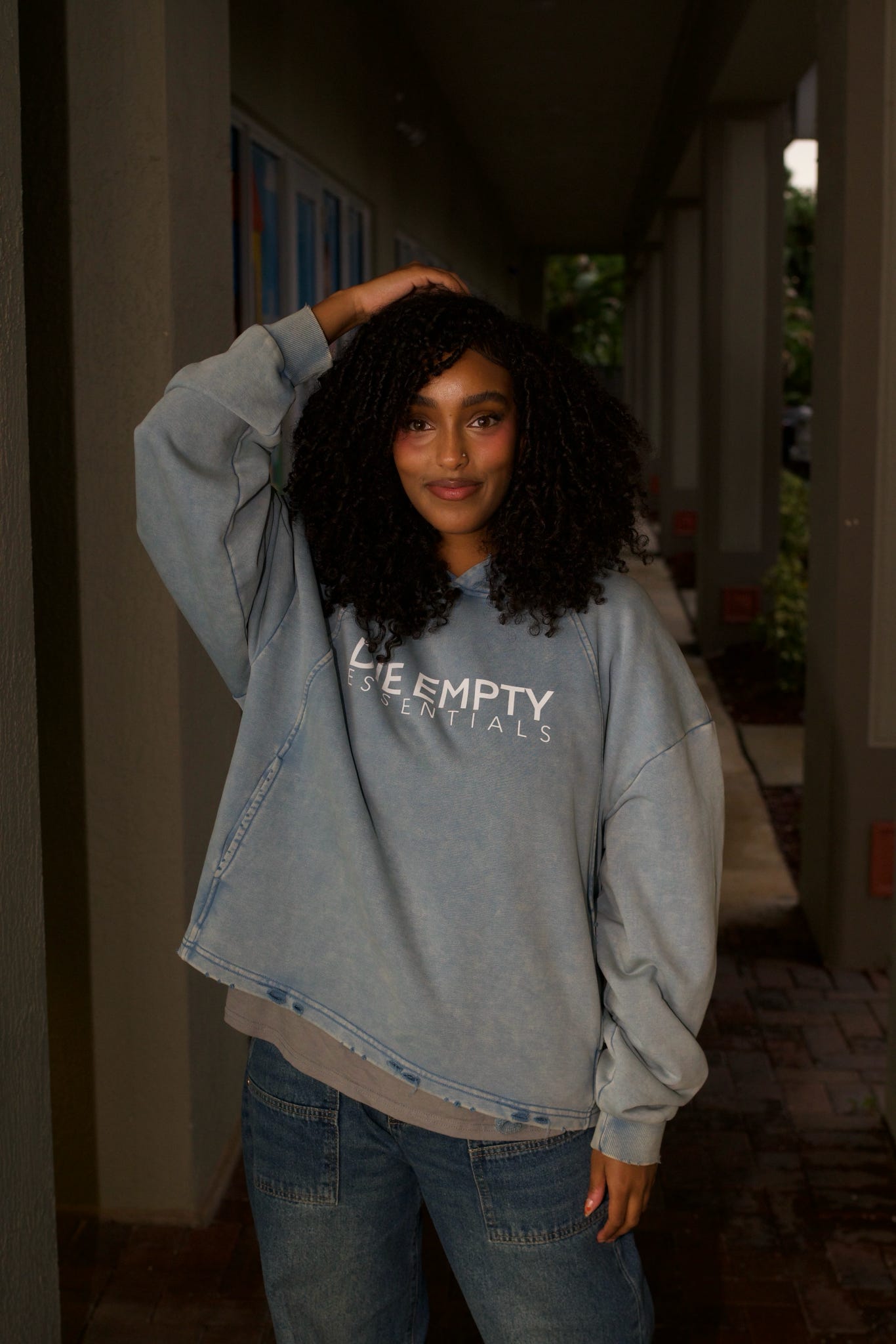 Vintage Washed Frayed-Hem Hoodie